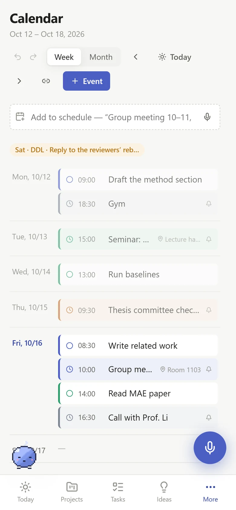 Calendar on a phone